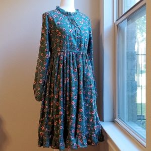 Vintage Floral Printed Long sleeve cotton dress